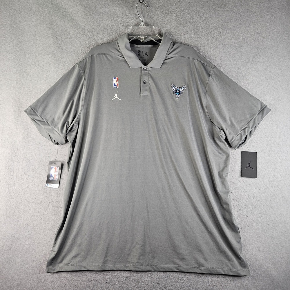 Charlotte Hornets Mens 2XL Gray NBA Nike Jordan Dri Fit Polo AV1769-002